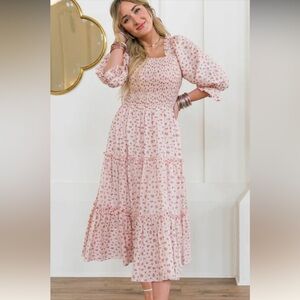 Ivy City Co Madeline Dress, pink floral, size small